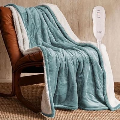 [JET'S HOME] JET'S HOME Heated Blanket 50"x60" - ETL Certified Flannel Electric Blanket Machine Washable Heating Throw with 5 Heating Levels 3 Hours Auto-Off Warm Gift for Family (Blue)