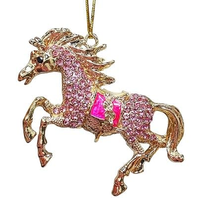 [JZILU] Horse Ornaments for Christmas Tree, Handmade Metallic Ornament with Pink Rhinestone, Cute Christmas Ornaments for Kids - Horse Gifts for Women, for Horses Lovers Girls