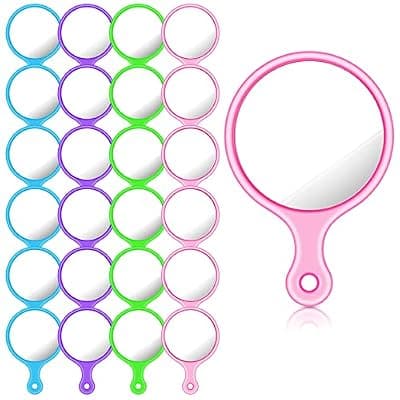 [Yalikop] Yalikop 24 Pcs Handheld Mirror with Handle, 2.4 x 1.6 Inch, Small Portable Round Mirror Bulk for Kids Travel Makeup Classroom Camping Daily DIY Crafts