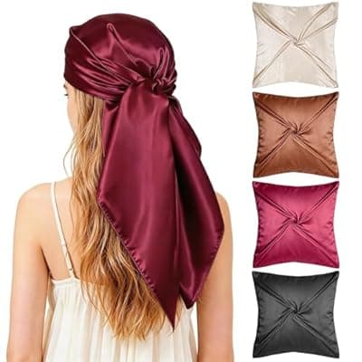 [Ciormis] Ciormis 35" Silk Head Scarf for Women, 4 Pcs Satin Hair Scarf Square Silk Bandana Top Neck Scarves Hair Wraps for Sleeping