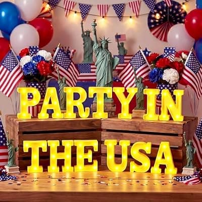 [Honoson] Honoson 13 Pcs 4th of July Decorations Party in The USA Lights up Signs 250th Patriotic Table Decor Set for Independence Day Veterans Patriotic Party Decorations