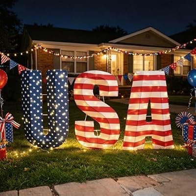 [Execabe] USA 250th Anniversary Light Up Letters, 108 LED Patriotic Yard Decorations, 2.36 FT Outdoor Lighted USA Sign for America 250 Celebration, 4th of July Front Yard Lawn Garden Porch Decor