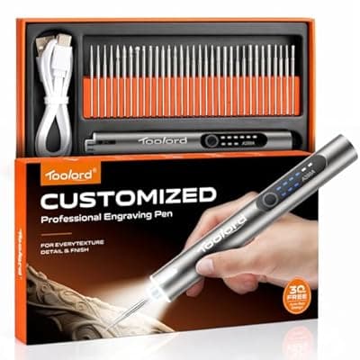 [TOOLORD] TOOLORD Engraving Pen set of LED Light,HollowCup Motor,Cordless USB Rechargeable Rotary Tool for Metal,Wood,Glass and Plastic,DIY Engraving Kit with 30 Bits,Silver