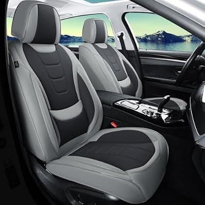 [Gripure] Gripure Car Seat Covers for Full Set – Waterproof & Breathable Faux Nappa Leather, 360° Wrap Design, Airbag Compatible, Lumbar Support, Great for Drivers Who Need Driving Comfort,Gray and Black