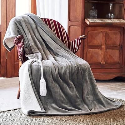 [HOMISPRITE] Heated Blanket 50''x60''-Soft and Comfortable Electric Throw,5 Heat Settings and 3H Auto Shut-Off Heating Blanket ETL&FCC Certification Machine Washable (Grey)