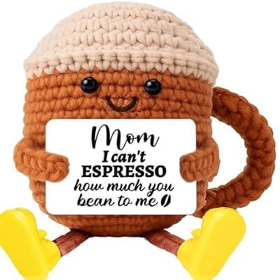 [COVITKAN] Birthday Gifts for Mom from Daughter Son, Positive Crochet Coffee Cup Birthday Gifts Coffee Lover Gifts Cute Desk Decor Funny Handmade Presents for Best Mom Mama Small Espresso Coffee Office Home