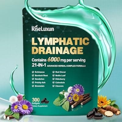 [RiseLuxun] 21-in-1 Liposomal Lymphatic Drainage Supplements, 100 Day Supply, 6000mg Lymph System Support for Women & Men with Echinacea, Dandelion, Burdock, Bromelain, Calendula, Turmeric & More, 300 Softgels