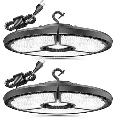 [RUNBARRY] RUNBARRY High Bay LED Shop Lights, 300W 48,000LM UFO LED High Bay Light with US Plug 6FT, IP65 Waterproof UFO Light for Workshop Stadium Garage Lighting – 6000K Daylight 2 Pack