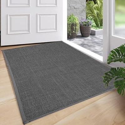 [dovfa] Ultra Thin Indoor Door Mat, 30"x17" Modern Geometric Low Profile Non-Slip with Rubber Backing, Dirt Trapper Washable Entry Rug for Front Door, Entryway, Patio, Gray