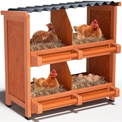 [Yhhdjc] Yhhdjc 4-Compartment Chicken Nesting Boxes for Laying Eggs, Premium Pine Wood Design Without Sharp Edges, Weather-Resistant Sloped PVC Roof Laying Boxes for Hens, Spacious for Large Breeds