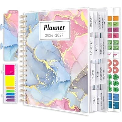 [montcool] Planner 2026-2027, Large 18 Months Academic Daily Weekly Monthly Planner Yearly Agenda Jan. 2026–June. 2027, 7.9" x 9.8", Page Tabs, Separator Page, Pocket Folder, Bookmark, Stickers, Sticky Note Set