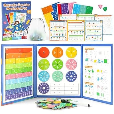 [ELESULTRA] ELESULTRA Magnetic Fraction Manipulatives for Kids - 120PCS Color-Coded Fraction Tiles & Circles with Dry Erase Marker, Worksheets & Storage Bag Montessori Math Manipulatives for Elementary Homeschool