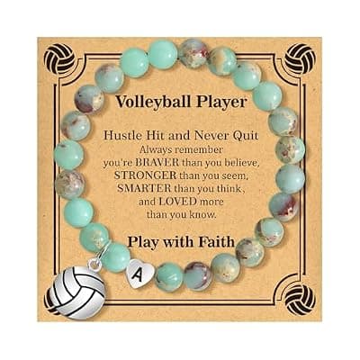 [BAYLAY] BAYLAY Volleyball Gifts for Teen Girls - Natural Stone Heart Initial Bracelet for Women Girls Volleyball Bracelet Jewelry Volleyball Accessories Stuff Senior Night Gifts for Players Team Lovers