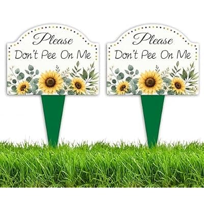 [BEFEIEULEAQ] 2 Pcs Sunflower No Dog Peeing Sign for Yard, 9.8x13.8" Inch Please Don't Pee on Me Yard Sign with Stakes, Aesthetic Corrugated No Dog Urine Signage, Decorative Curb Your Dog Signs for Lawn
