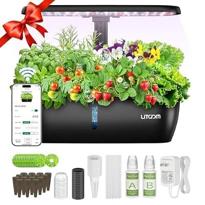 [litokam] litokam Hydroponics Growing System Kit, 15 Pods Indoor Herb Garden with Smart APP & Quiet Pump, 24W LED Light, Auto Timer, Indoor Garden for Herbs, Vegetables & Flowers, Ideal Gift for Plant Lovers
