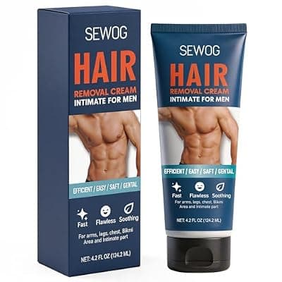 [SEWOG] SEWOG Hair Removal Cream For Men - For Unwanted Hair in Body Legs Chest Underarms Intimate Areas, Painless Effective Flawless Soothing Easy, Gentle Formula, 4.2 FL OZ