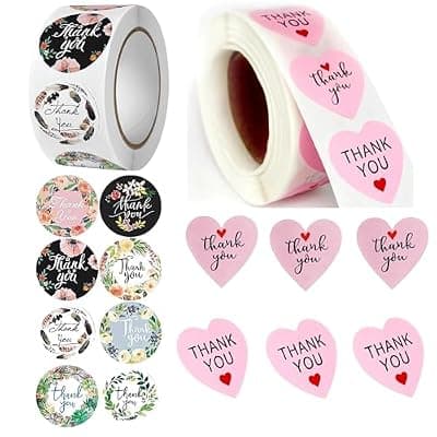 [Upquzzfy] Upquzzfy 1000 Pcs Thank You Stickers 1 Inch for Envelope Seals, Partie, Birthday, Wedding, Holiday, Thank You Lables, Gift Wrapping Stickers, Assorted Designs. (pinkheart)