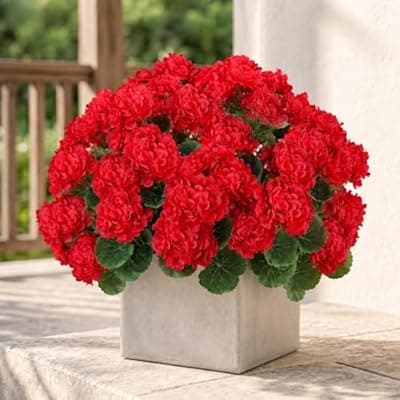 [LetuoClips] LetuoClips Artificial Geranium Flowers for Outdoors Decoration,6 Bundles Silk Red Flower UV Resistant Fake Plants for Front Garden Porch Planter Patio Balcony Yard Indoor Home