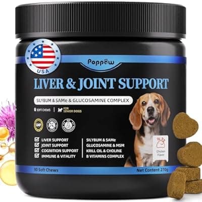 [POPPAW] POPPAW Senior Dog Liver & Joint Supplement – Same, Milk Thistle (Silybin), Glucosamine, MSM for Liver Health Detox, Mobility, Joint Pain Relief, Cognitive & Vitality Support, Chicken Flavor, 90Ct