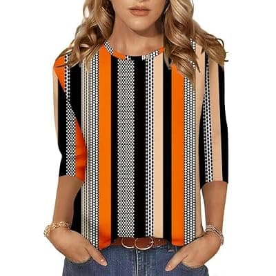 [NORACORA] NORACORA Women's 3/4 Length Sleeve Crew Neck T-Shirt - Printed Casual Basic Tops