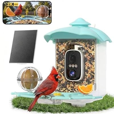 [Kaixincz] Bird Feeder with Camera,AI Identify Birds Species,Solar Powered,Auto Record Videos in Backyard,Instant Notifications,Ideal Gift for Family and Bird Lovers (Blue)