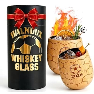 [WALNDUX] Soccer Wooden Whiskey Glass, Bourbon Gifts for Men Dad Husband, Oak Wood Old Fashioned Whiskey Tumbler, Unique Soccer Fan Gift for Father’s Day Birthday Christmas