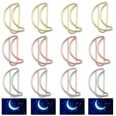 [Upquzzfy] Upquzzfy 24 Pcs Metal Moon-Shaped Paper Clips Set in Gold, Silver, & Rose Gold - Cute Paperclips for Office and School File Organization, Party, and Wedding Decor