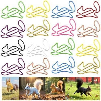 [Upquzzfy] Upquzzfy 40 Pcs Squirrel Shaped Paper Clips, Colorful Cute Animal Paperclips for School/Office - Perfect for Organizing Documents、Bookmarks、Decor