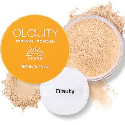 [Eakroo] Mineral Powder Foundation, Loose Setting Powder, Pressed Face Powder Compact with Powder Puff, Oil Control Loose Powder, Scalp Sunscreen, SPF 30, Lightweight, Buildable Coverage (Medium)