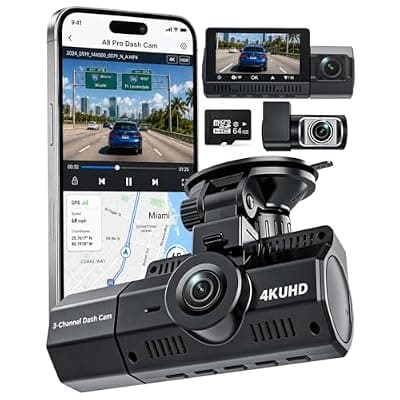 [Eivikga] Eivikga 4K+2.5K+2.5K Dash Cam, STARVIS 2 Dash Camera 3-Channel, Free 64GB Card, Dashcam with 5G WiFi GPS, G-Sensor,Loop Recording, HDR, 24H Parking Monitor, Car Dash Cam for Rideshare & Taxi