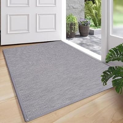 [dovfa] dovfa Ultra Thin Indoor Door Mat, Gray Doormat Inside Entrance, 3'x2' Non-Slip Entryway Mat, Low-Profile Rubber Backing, Washable Quick-Dry, Easy-Clean Dirt Trapper for Outdoor, Kitchen, Bedroom
