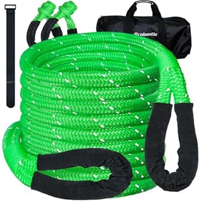 [Brobantle] Kinetic Recovery Rope 7/8" x 30ft,48600lbs Breaking Strength Kinetic Tow Rope,Heavy Duty Recovery Rope with 2pcs Soft Recovery Shackles for Off-Road,Trucks,Jeep,SUV, ATV, UTV,Tractor