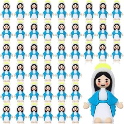 [CroBlissful] CroBlissful 50 Pack Little Virgin Mary Figurines Bulk Mini Easter Jesus Figures for Thanksgiving Day Easter Eggs Stuffers Sunday Baptism Gifts (Virgin Mary,Blue)