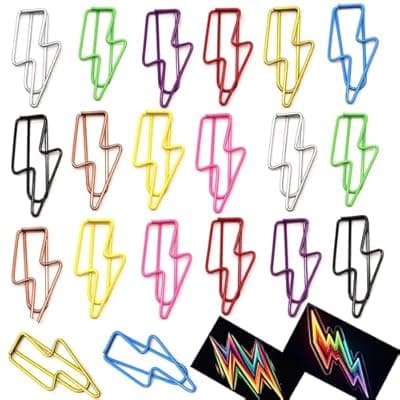 [Upquzzfy] Upquzzfy 100 Pcs Lightning-Shaped Paper Clips - Funny Metal Paperclips Set for Office, School File Organization, Desktop, and Party Decor - Multicolored with Sprayed Finish