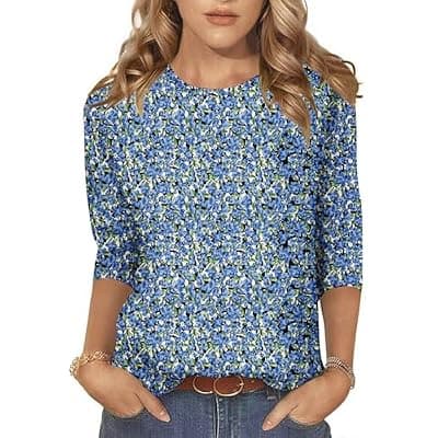 [NORACORA] NORACORA Women's 3/4 Length Sleeve Crew Neck T-Shirt - Printed Casual Basic Tops