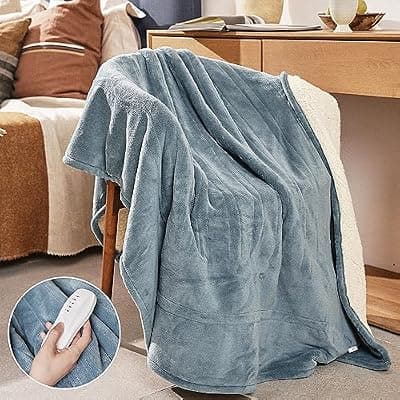 [HOMISPRITE] Heated Blanket 50''x60''-Soft and Comfortable Electric Throw,5 Heat Settings and 3H Auto Shut-Off Heating Blanket ETL&FCC Certification Machine Washable (Blue)
