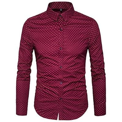 [MUSE FATH] MUSE FATH Men's Printed Cotton Casual Long Sleeve Regular Fit Dress Shirt
