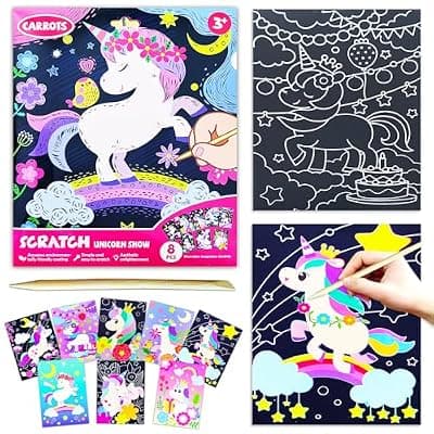 [BAOXUE] BAOXUE Scratch Art for Kids, Unicorns Black Rainbow Scratch Art Paper Set-Arts and Crafts & Supplies, DIY Activity & Party Games, Unicorn Art Gifts for Toddlers, Girls & Boys
