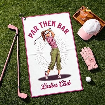 [yuboo] yuboo Funny Ladies Club Golf Towel with Clip, 16x24 Pink Waffle Weave Microfiber Golf Bag Accessory, Par Then Bar Golf Gifts for Women Lady Mom Grandma Golfer, Birthday Retirement Golf Presents