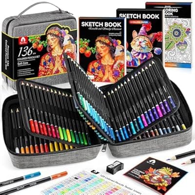 136 PCS Colored Pencils Set for Adult Coloring Books, 120 Colored Pencils with Sketchbook, Coloring Book, Sharpener, Soft Core Sketching Drawing Pencils, Art Supplies for Adults Artists (Grey)