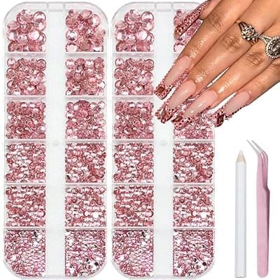 [SEMATA] SEMATA Light Pink Nail Art Rhinestones Flatback Nail Charms Mixed Size Nails Gem Diamond Light Pink Flatback Nails Art Rhinestones Accessories Decoration Design for Women