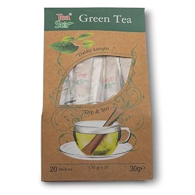 [Tea Stir] TeaStir Unbrewed Instant Tea Stick - Unsweetened - 100% Pure Tea Leaves - Vegan, Gluten Free - Work, Travel, Gift, Dip and Stir - Turkish Green Tea, 20 Single Serve Sticks