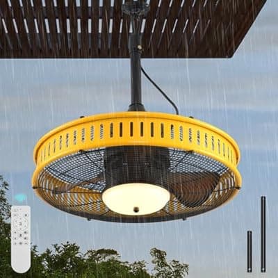 AHAWILL 20" Gazebo Fan, IP55 Waterproof Outdoor Ceiling Fans with Lights,3CCT,6 Speed,Plug in Ceiling Fan with Cord Hook,Portable Fan for Gazebos,Decks,Patios,Garage Warehouses Indoor/Outdoor Yellow